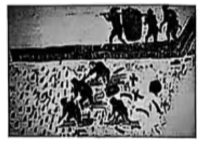 汉画像砖是模印或捺印有图像的砖,风格处于绘画与雕塑之间。如图是一幅表现劳动人民插秧场景的画像砖拓片。该图( )
