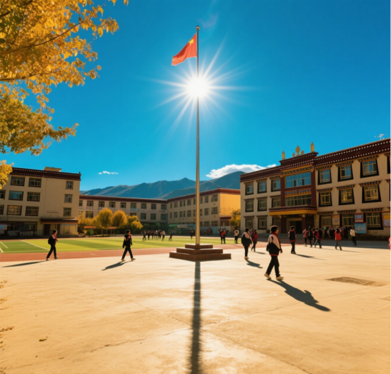 10月中旬,拉萨市(29°N,91°E)某中学学生开展校园地理实践活动,下图为“北京时间13时56分拍摄的校园照片”,完成下面小题。