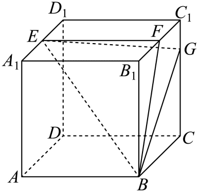 17、正方体$\mathrm{A}\mathrm{B}\mathrm{C}\mathrm{D}-\mathrm{A}_1\mathrm{B}_1\mathrm{C}_1\mathrm{D}_1$的棱长为4,E、F分别为A1D1,C1B1中点,CG=3GC1 .
